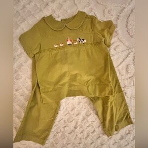 Olive Green Corduroy Smocked Farmer Boy Pants Set size 4